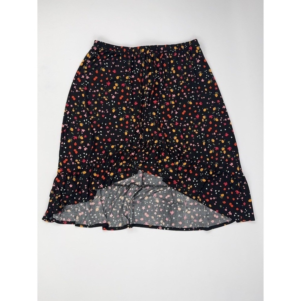 Kaileigh Melcy Tie Front High Low Midi Skirt Black 2X‎